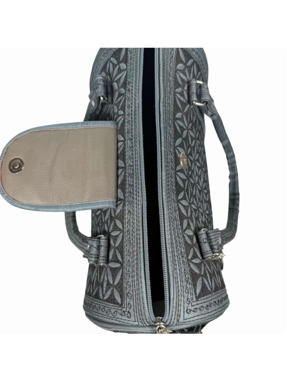 Banda Bags Hitam Large Barrel Purse Gray Blue Floral Shoulder Adjustable Strap - Picture 4 of 10
